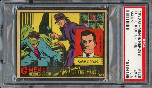 1936 Gum G-Men & Heroes of the Law #128 "Terror of the Mails!" (PSA 5.5 EX+)
