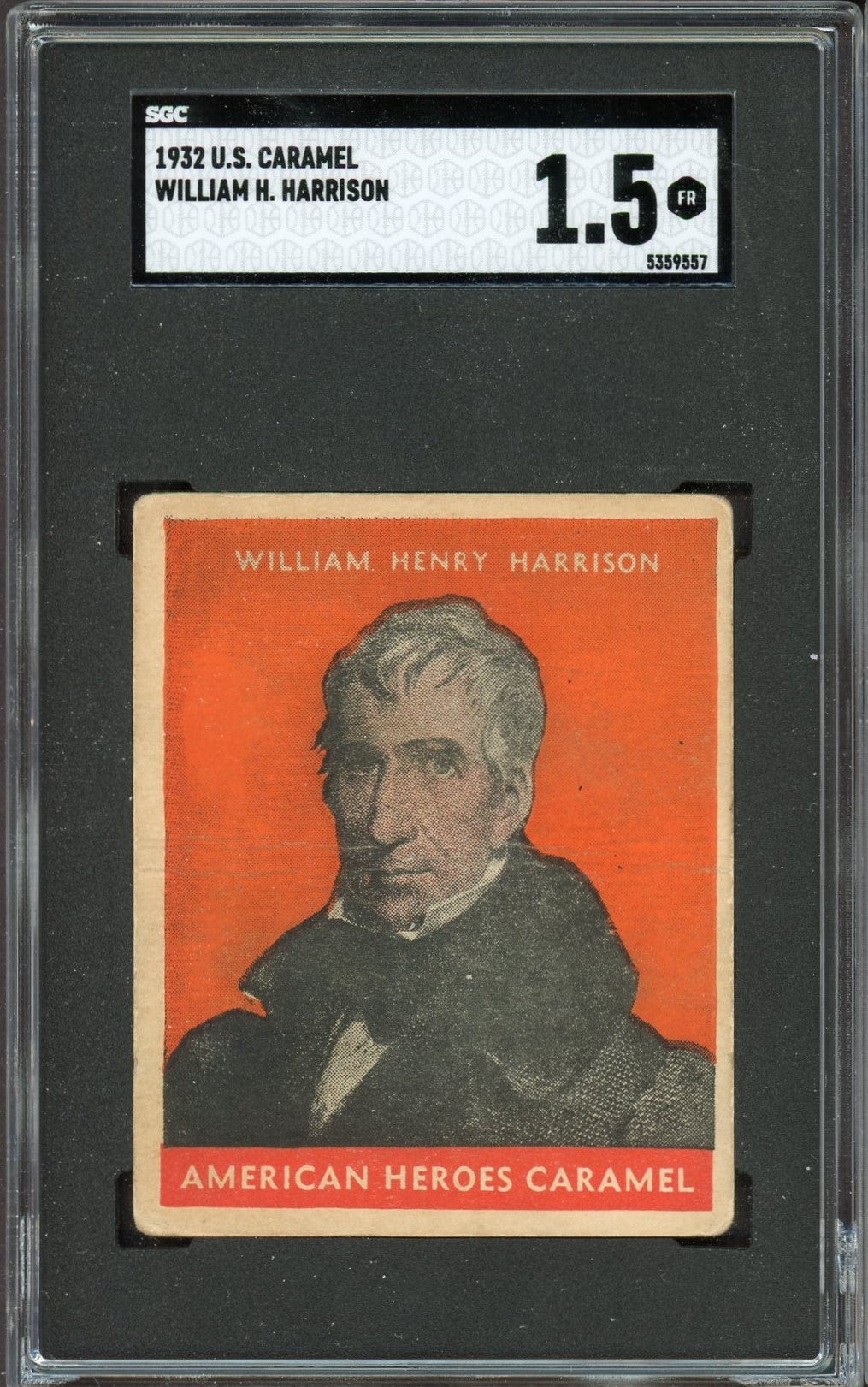 1932 R114 US Caramel Presidents William Henry Harrison (SGC 1.5 FR) Orange