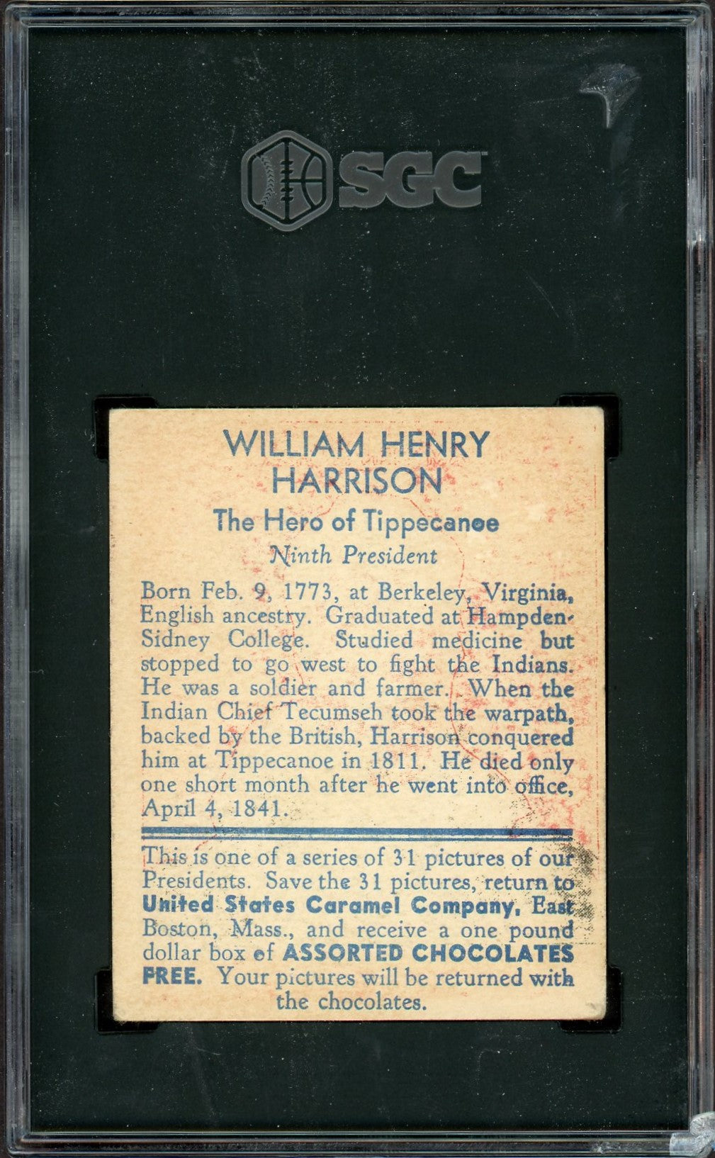 1932 R114 US Caramel Presidents William Henry Harrison (SGC 2.5 GD+) RED