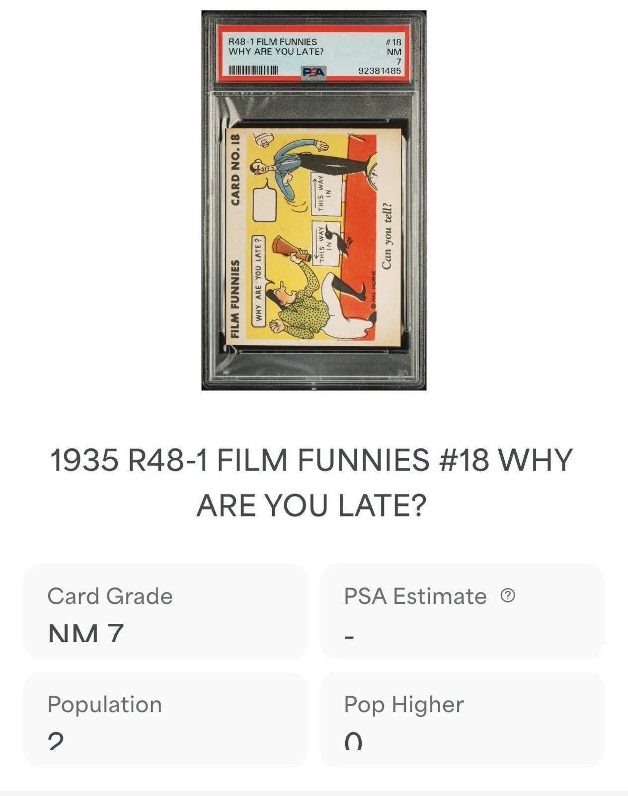 R48 1 Gum Inc. 1935 "Film Funnies" #18 Slim Summerville (PSA 7 NM) Top Pop2