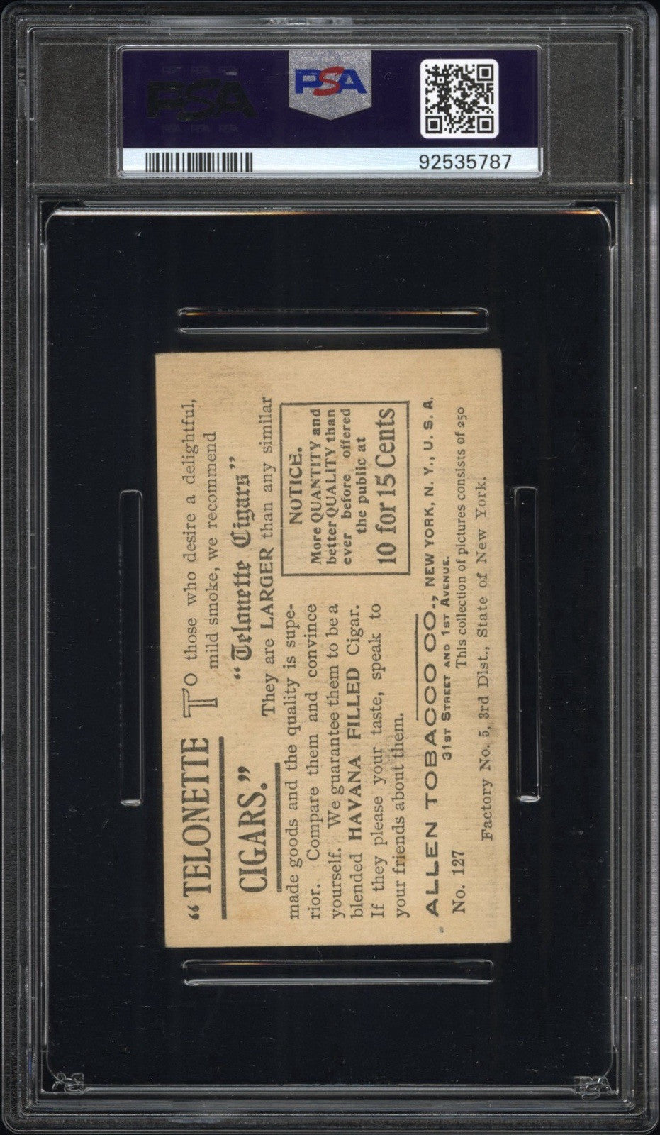 1903 T116 Allen Tobacco Telonette Cigars #127 Indian Girl w/ Braids (PSA 4 VGEX)1