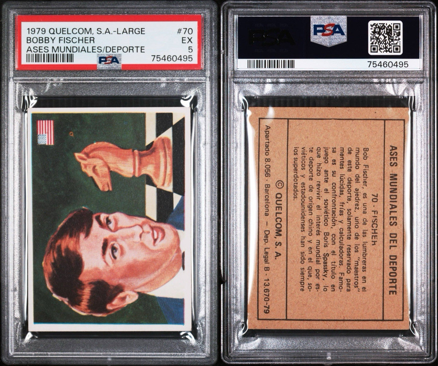 1979 Quelcom Ases Mundiales Del Deporte 70 BOBBY FISCHER Chess Champion PSA 5 EX2