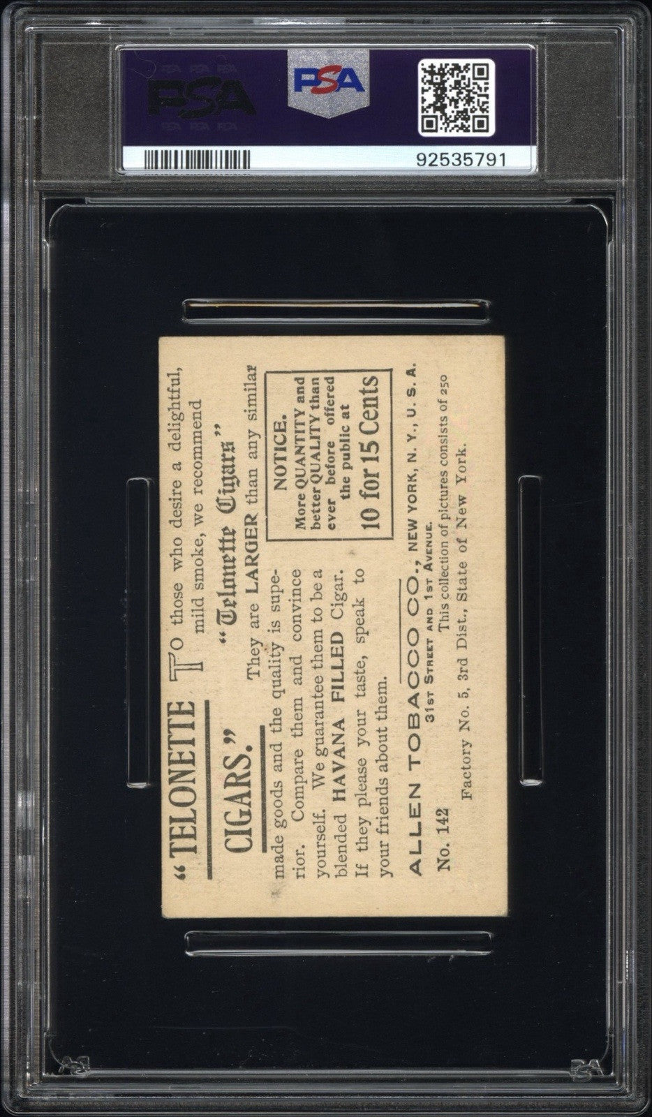 1903 T116 Allen Tobacco Telonette #143 (PSA 4.5 VGEX+) New York U.S. Post Office1