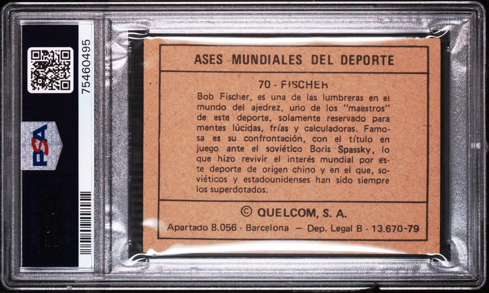 1979 Quelcom Ases Mundiales Del Deporte 70 BOBBY FISCHER Chess Champion PSA 5 EX1