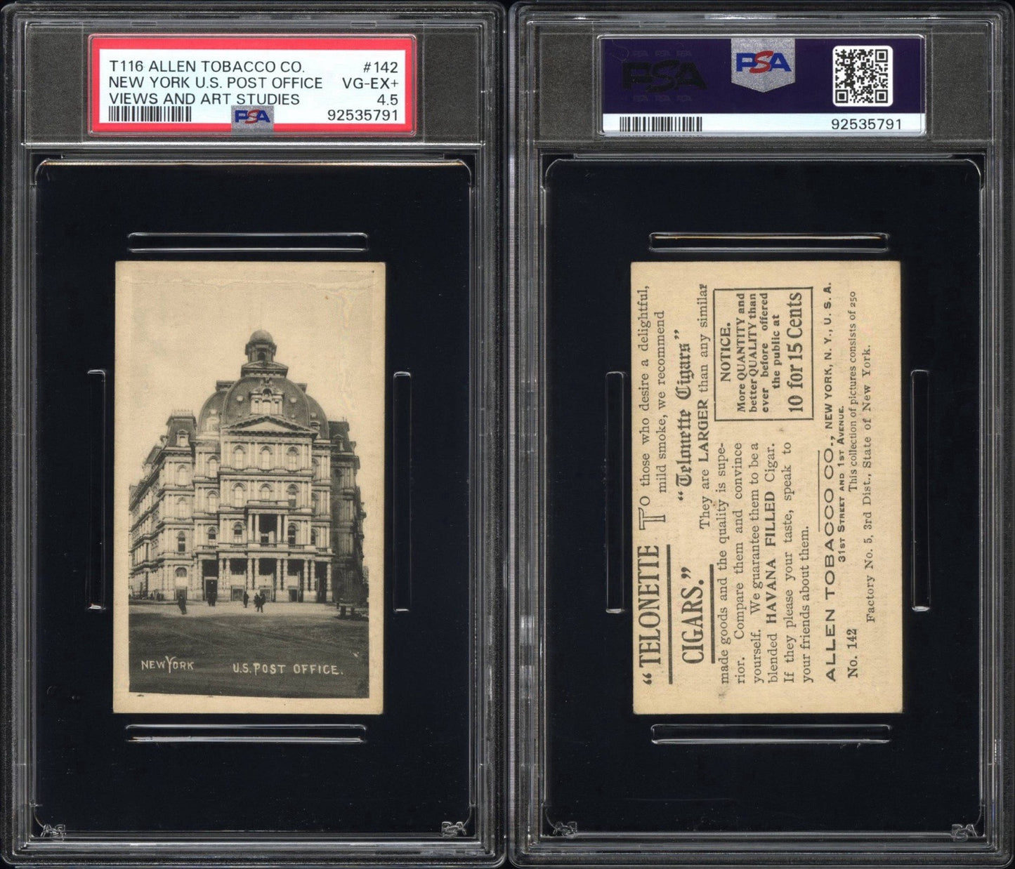 1903 T116 Allen Tobacco Telonette #143 (PSA 4.5 VGEX+) New York U.S. Post Office3