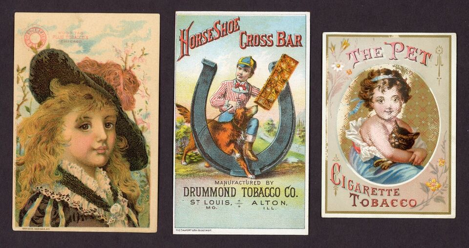 Collection of FIVE Tobacco TRADE CARDS Duke of Durham Sitting Bull, Pet, +++