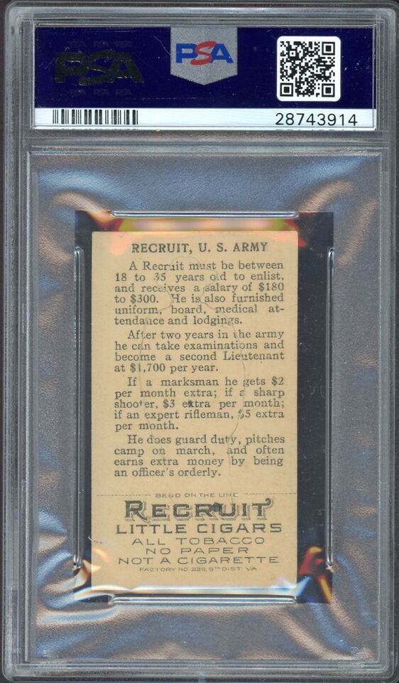 1909-13 T81 Recruit Military Series "Recruit, U. S. Army" (PSA 4 VG/EX) Die-Cut