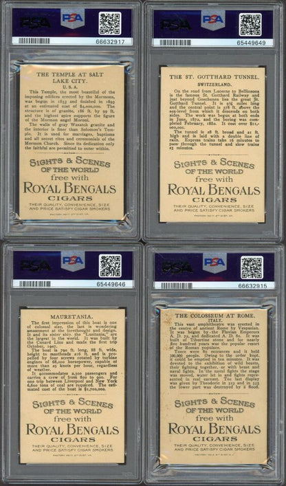 T99 CARDS "Sights & Scenes" 1911 LOT OF 4 ROYAL BENGALS (PSA 5 EX) Scarce Backs