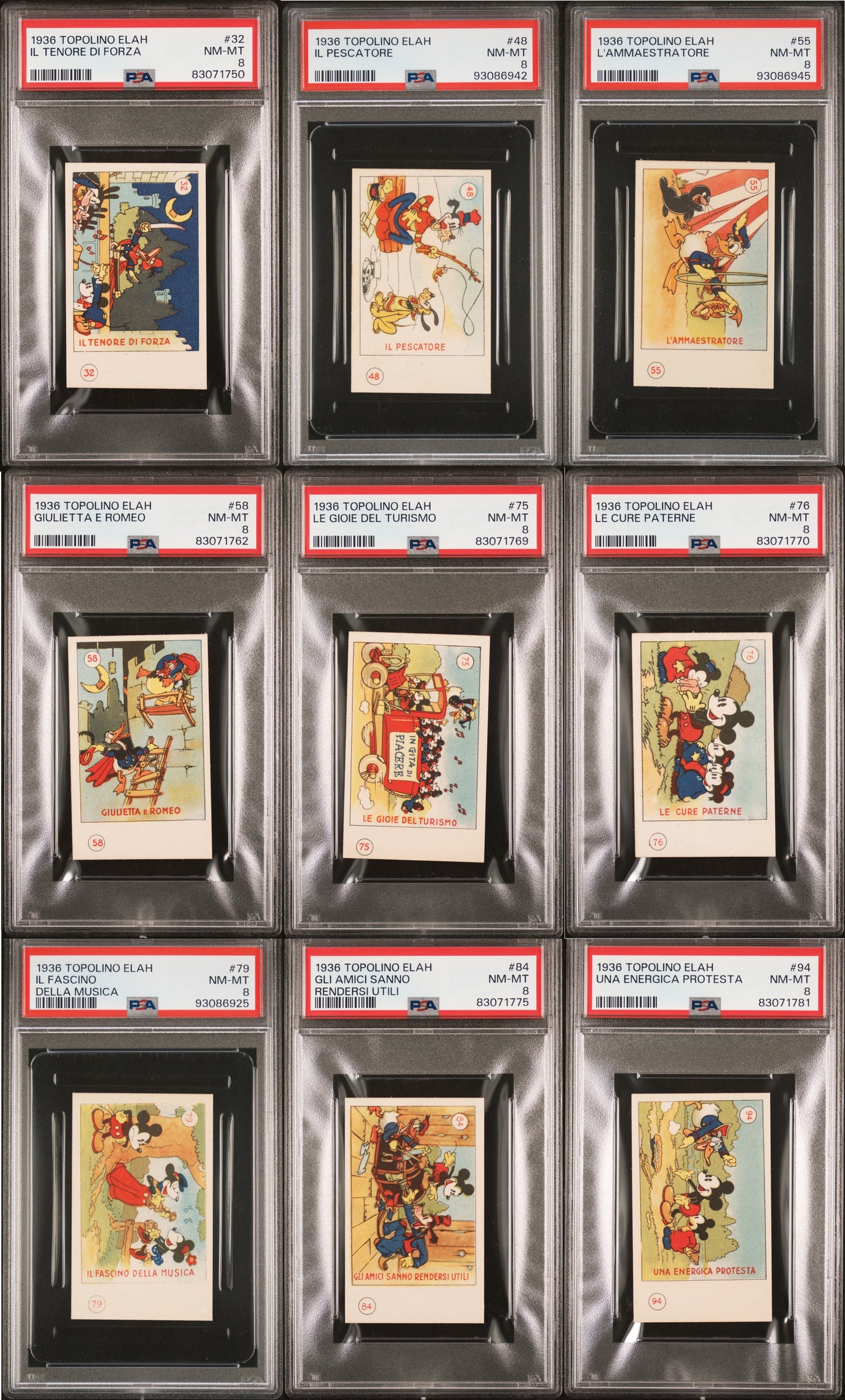 1936 Topolino Elah MICKEY MOUSE cards Lot of NINE PSA 8s