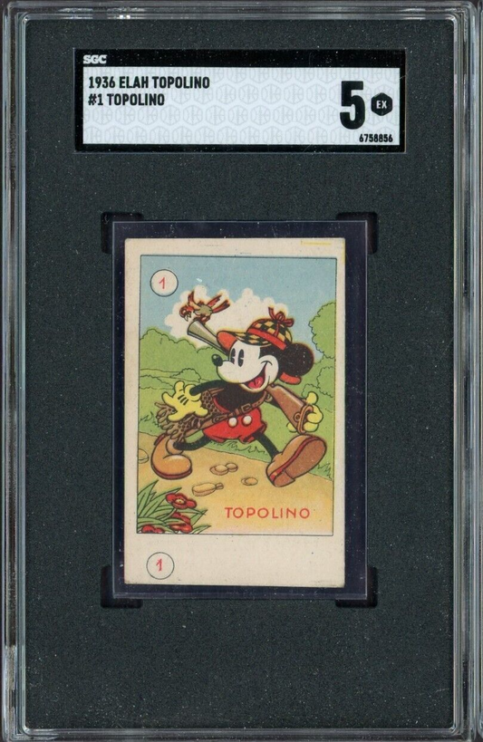Rare GRADED 1936 Mickey Mouse Card #1 WALT DISNEY TOPOLINO ELAH ITALY (SGC 5 EX)