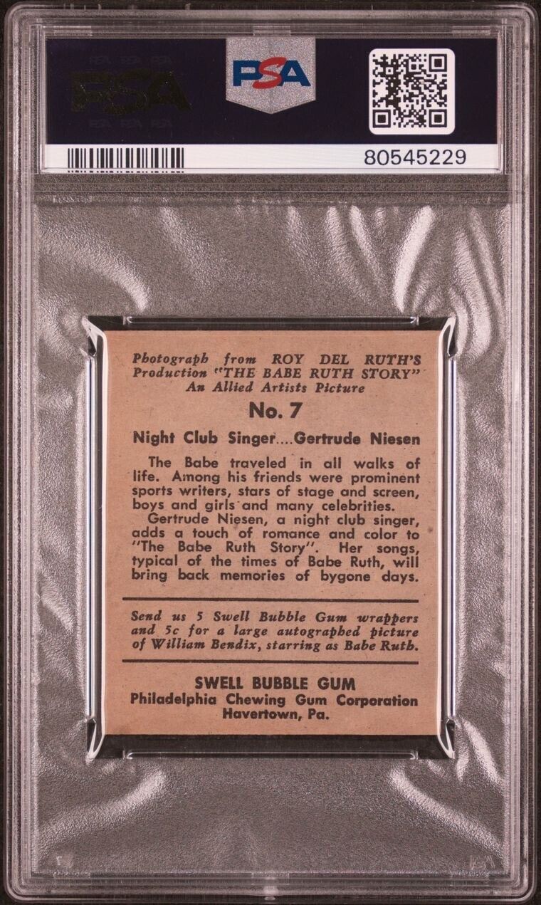 1948 SWELL "THE BABE RUTH STORY" #7 (PSA VG-EX) Nightclub Singer Gertrude Niesen