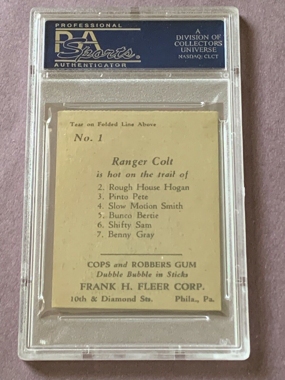 Cops & Robbers 1935 R36 Fleer #1 Card RANGER COLT (PSA 5 EX) w/ EVIDENCE Coupon