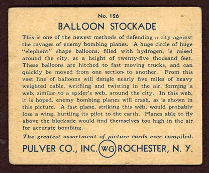 1935 R108 Pulver Pictures GUM CARD #126 Balloon Stockade (G/VG)