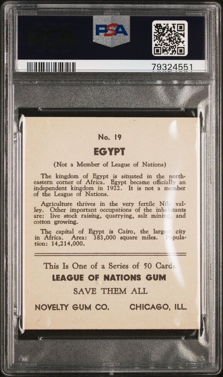 1930s R80 League of Nations #20 Egypt (PSA 8.5 NM/MT+) One Of A Kind