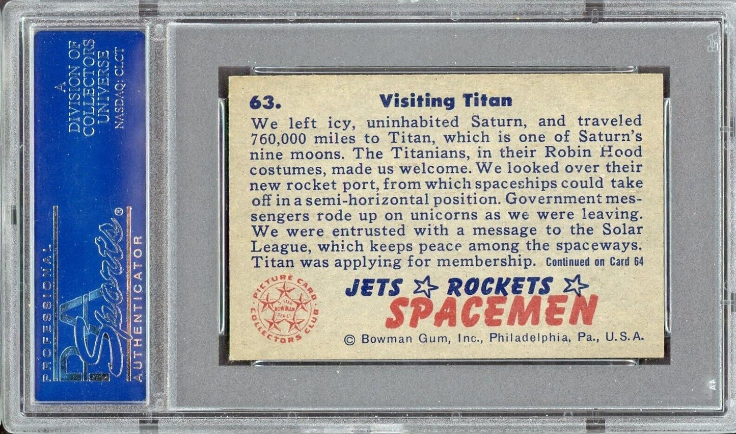 1951 Bowman Jets Rockets and Spacemen #63 (PSA 7 NM) Mid-Number