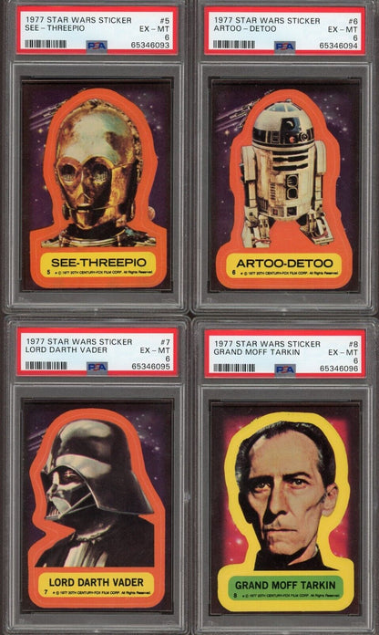 (LOT of EIGHT) 1977 Topps Star Wars Stickers #1-#8 PSA 6 EX/MT Luke Darth Vader