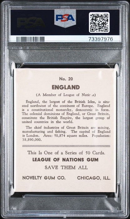 1930s R80 League of Nations #20 England (PSA 9 MINT) One Of A Kind