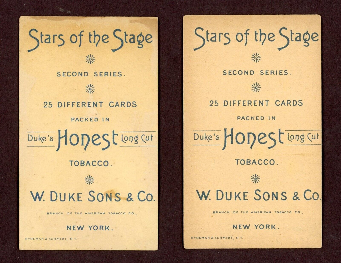 1891 N130 Stars of Stage 2nd Series Duke Sons & Co. Tobacco (2x CARDS) Honest