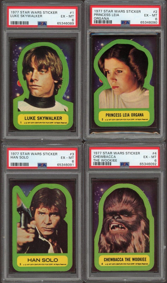 (LOT of EIGHT) 1977 Topps Star Wars Stickers #1-#8 PSA 6 EX/MT Luke Darth Vader