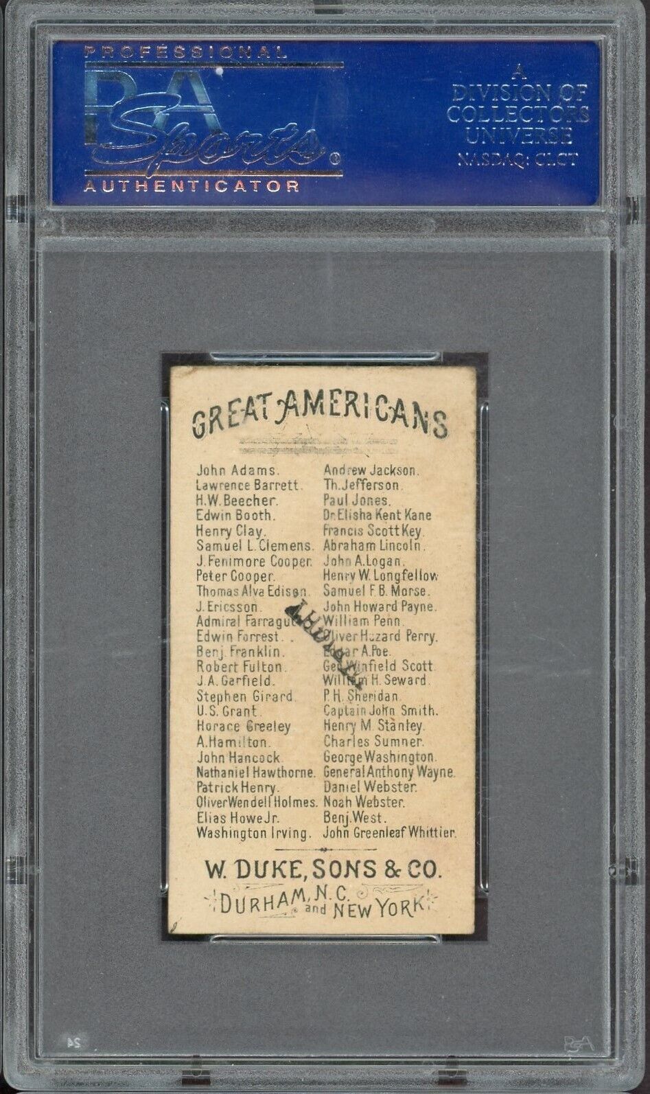 N76 Duke "Great Americans" William Seward Card PSA 5 EX(MK) Backstamp