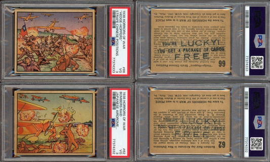 1938 HORRORS OF WAR Two Cards (2) OVERPRINT BACKS 62, 66 (PSA 3 VG) Free! Lucky