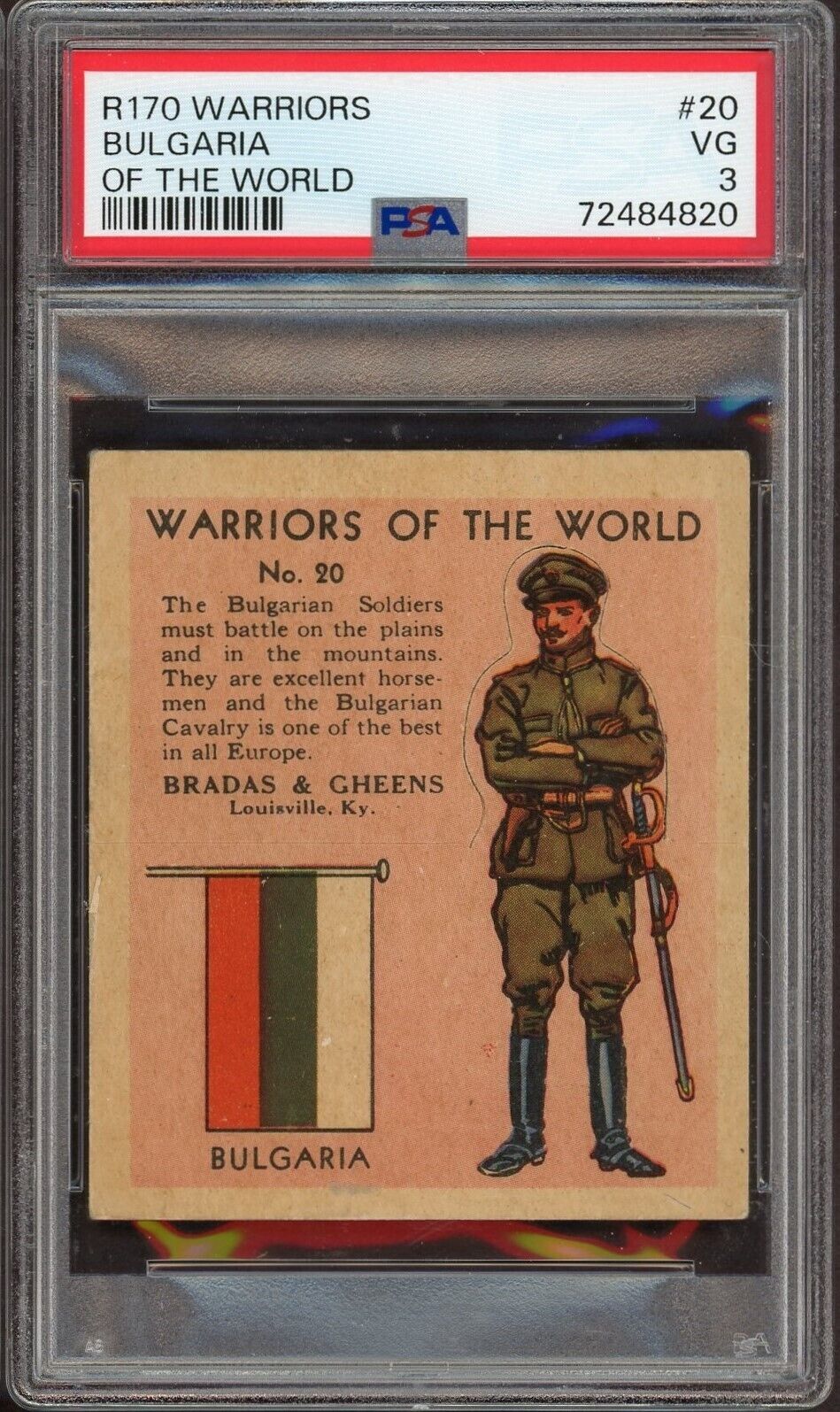 1935 Bradas & Gheens R170 Warriors of the World Die-Cut #20 Bulgaria (PSA 3 VG)