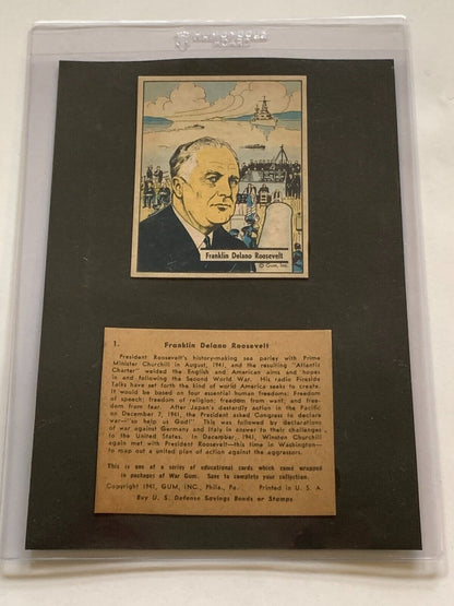 WAR GUM Gum, Inc. 1941 Franklin Delano Roosevelt (Two Cards on Black Cardboard)