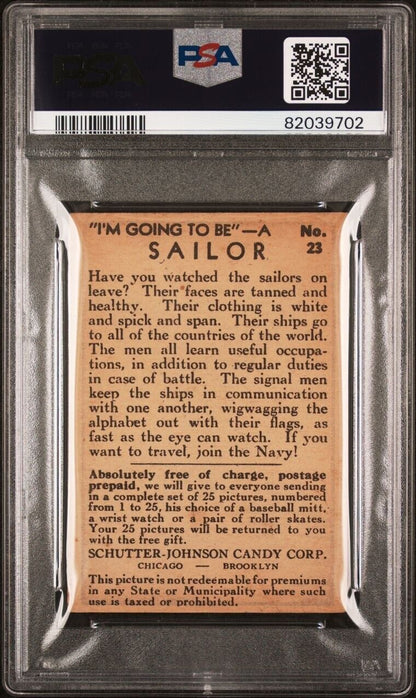 1930 R72 Schutter-Johnson Candy CARD "I’m Going To Be" #21 SAILOR (PSA 5 EX)