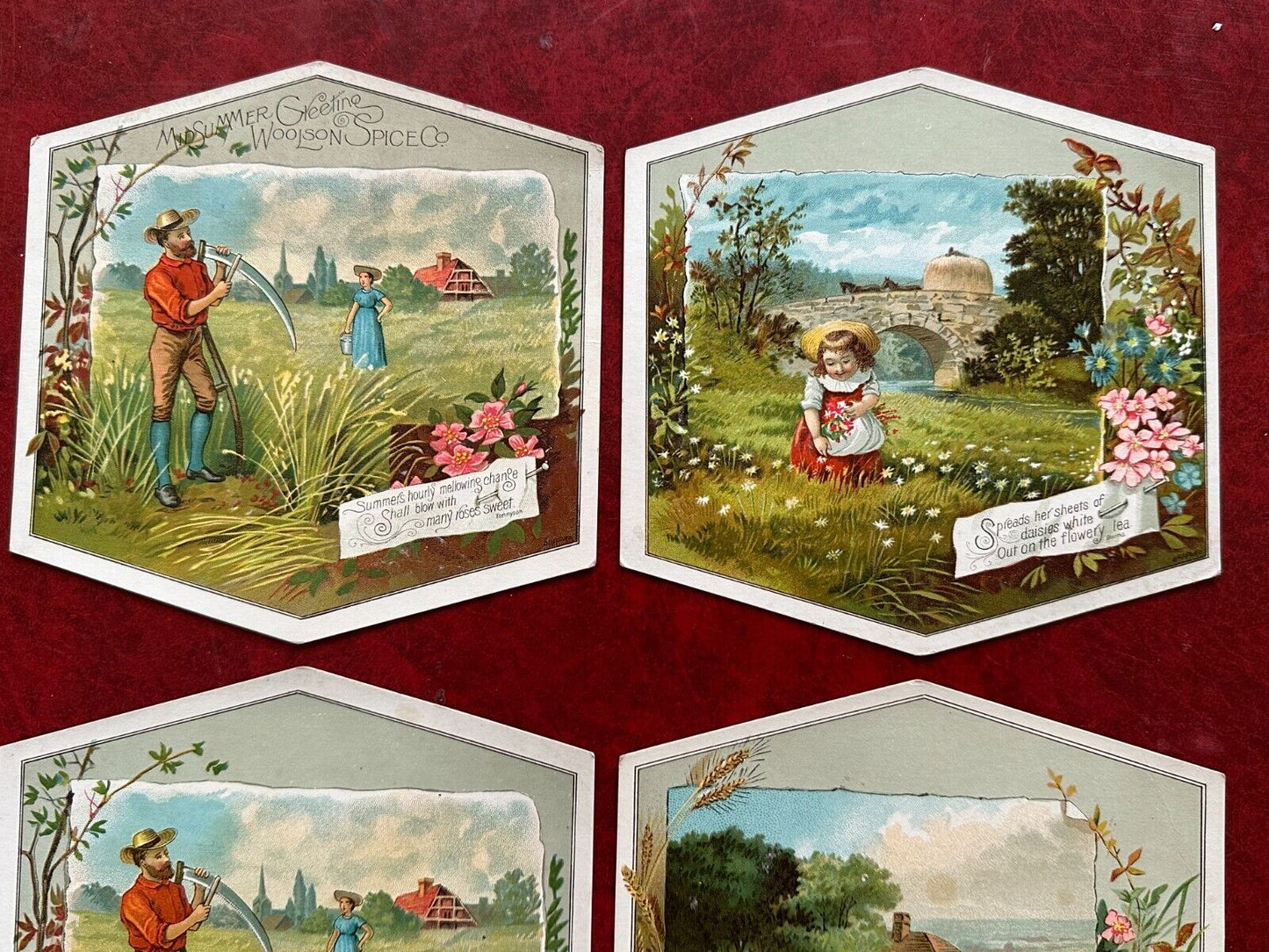 (Set of 6) Victorian Trade Cards Lion Coffee Midsummer Greeting Excellent Cond.