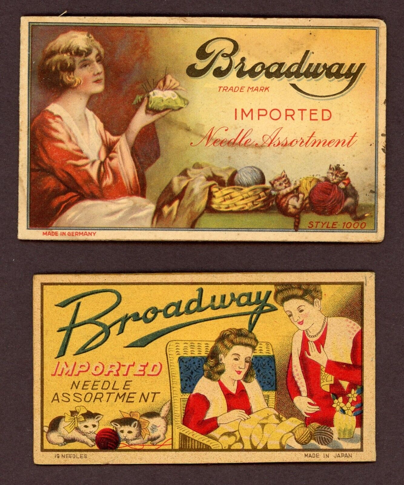 Pair of Antique BROADWAY NEEDLE ASSORTMENT BOOKLETS (Two Different Styles)