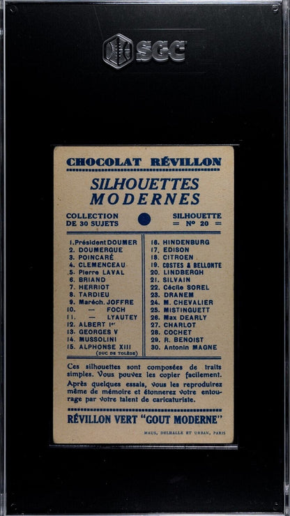 1931 CHOCOLATE REVILLON SILHOUETTES #20 Charles Lindbergh (SGC 3 VG) AVIATION