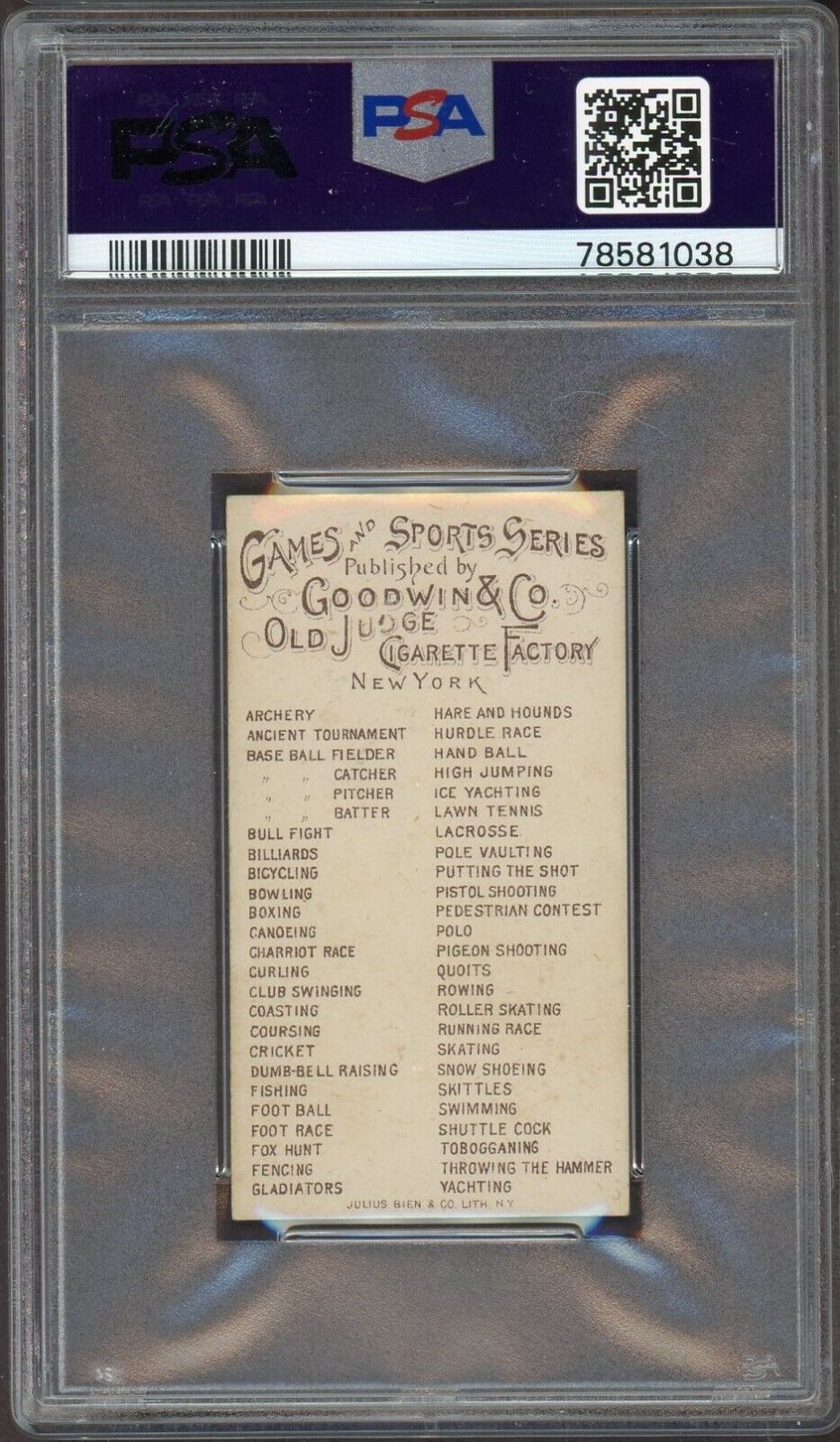 1889 N165 Goodwin & Co Games & Sports Series FISHING (PSA 5 EX)