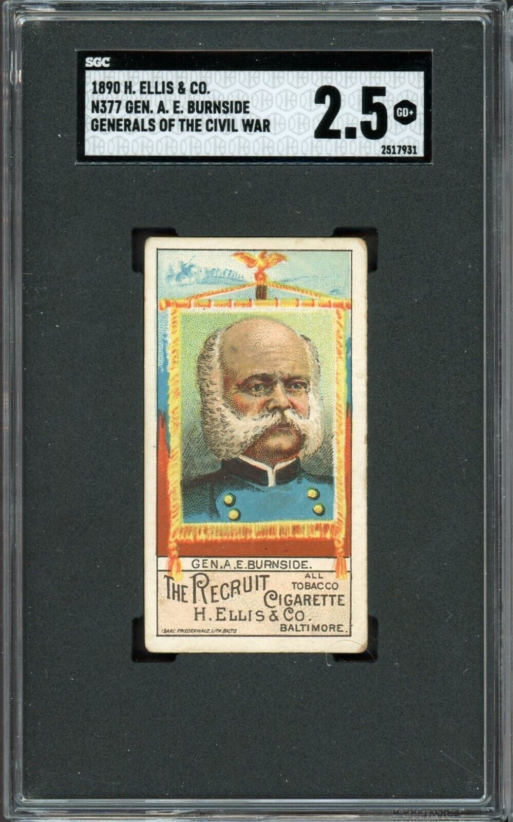 1890 N377 ELLIS & Co Card GENERALS of the Civil War A. E. Burnside (SGC 2.5 GD+)