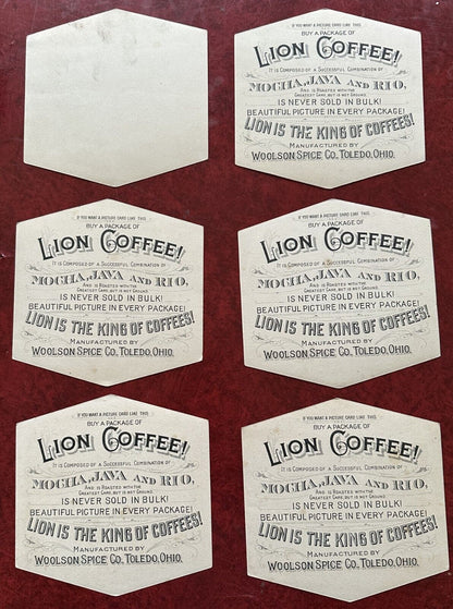 (Set of 6) Victorian Trade Cards Lion Coffee Midsummer Greeting Excellent Cond.