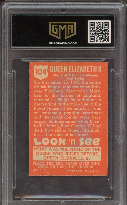 1952 Topps Look N See #104 Queen Elizabeth of England (GMA 5 EX)