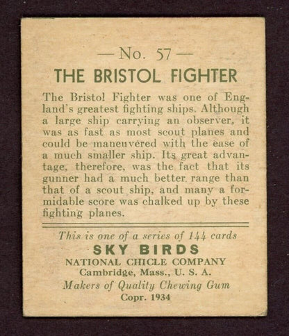 1934 National Chicle Sky Birds #57 Bristol Fighter (EX) WWI Airplane