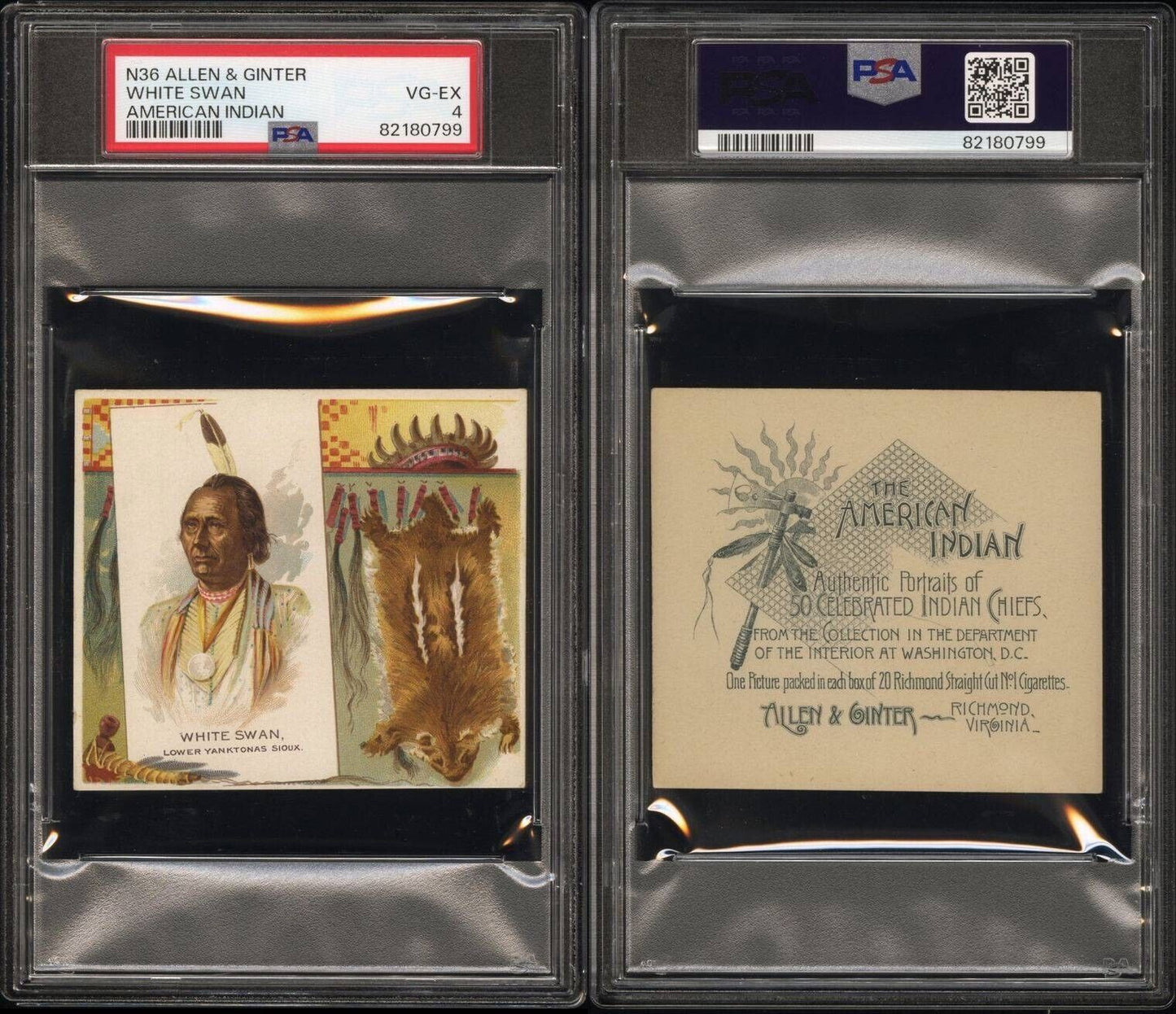 1888 N36 Allen & Ginter American Indian Chiefs WHITE SWAN (PSA 4 VG/EX) 0 Higher