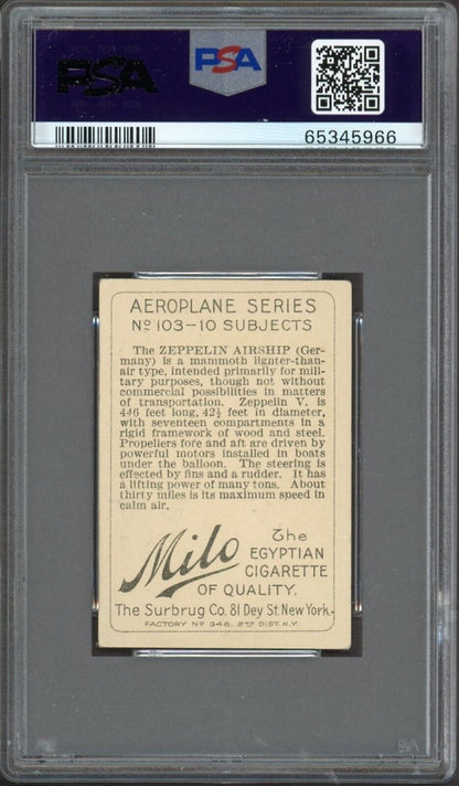 T28 #103 Aeroplane Series Tobacco Card THE ZEPPELIN AIRSHIP (PSA 4 VG/EX) Milo