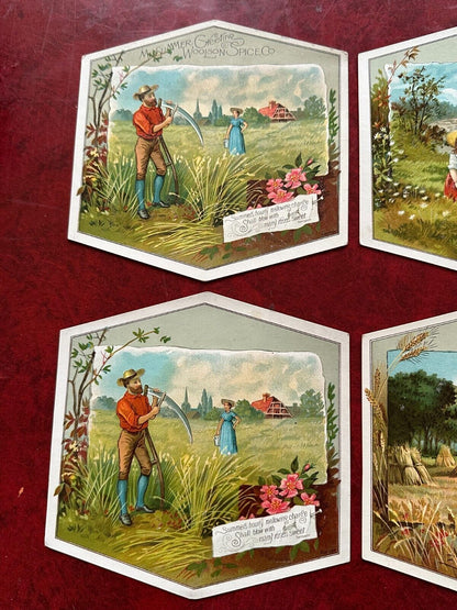 (Set of 6) Victorian Trade Cards Lion Coffee Midsummer Greeting Excellent Cond.