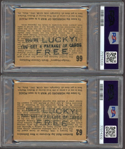 1938 HORRORS OF WAR Two Cards (2) OVERPRINT BACKS 62, 66 (PSA 3 VG) Free! Lucky