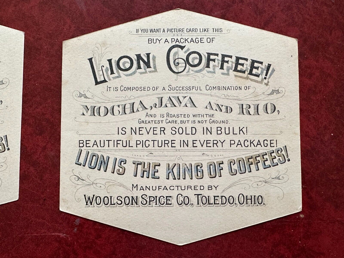 (Set of 6) Victorian Trade Cards Lion Coffee Midsummer Greeting Excellent Cond.