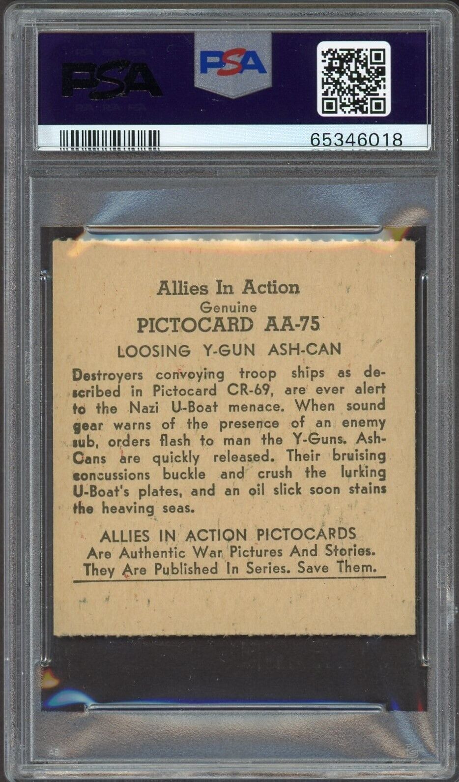 R11 WH Brady Allies In Action #AA75 Losing Y-Gun Ash-Can (PSA 6 EX/MT)