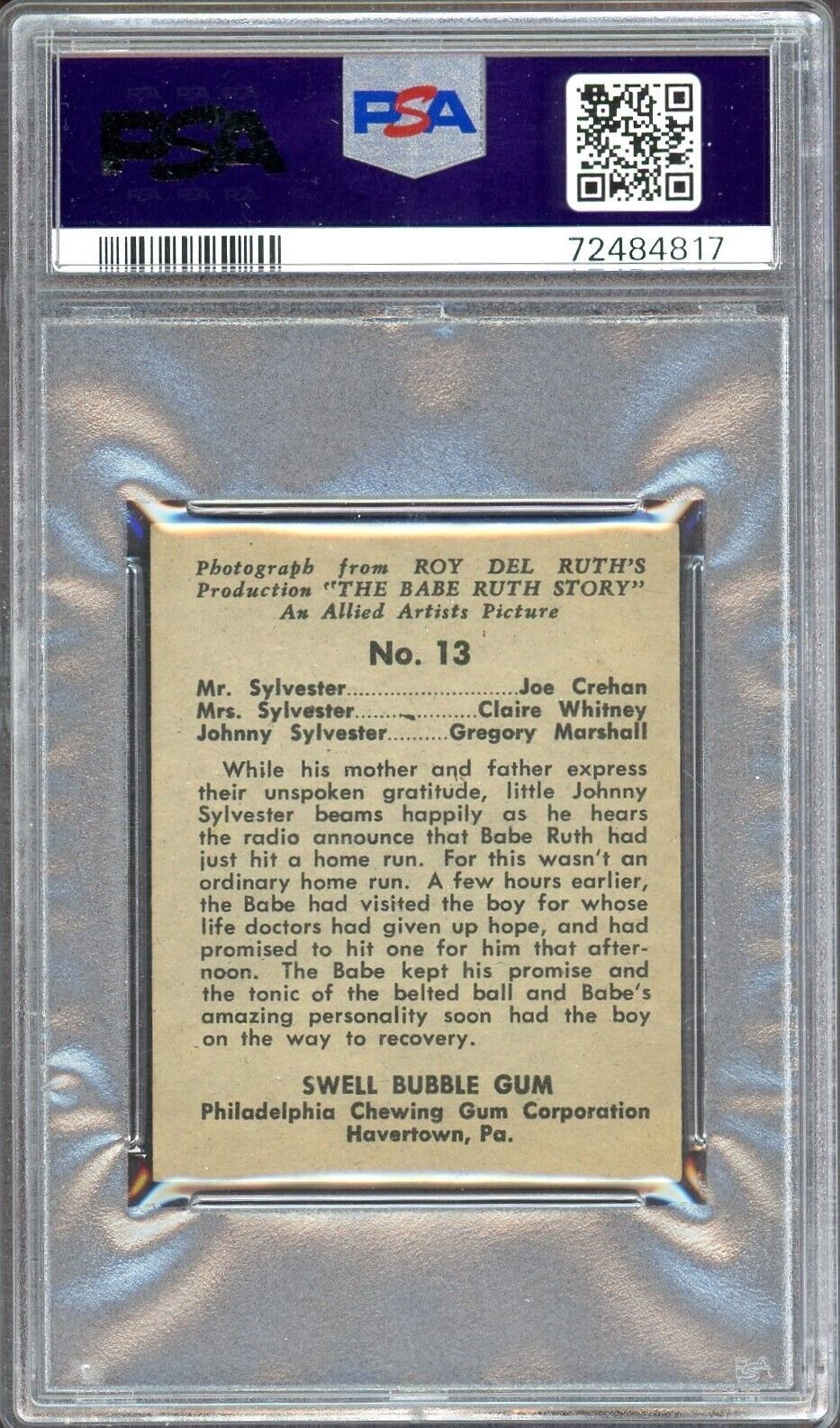 1948 SWELL "THE BABE RUTH STORY" #1 (PSA 5 EX) Family Listening to Baseball Game