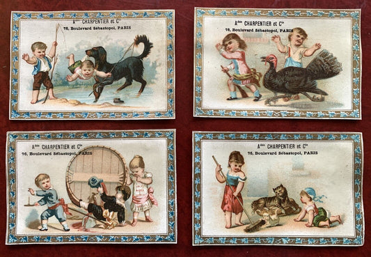 Trade Card (Lot Of 4) Advertising Charpentier Thread French w/ Dog, Cat, Turkey