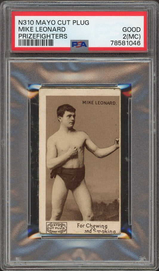 1890 Mayo's Cut Plug N310 MIKE LEONARD PSA 2(MC) Boxing 1st Sports Film 1894