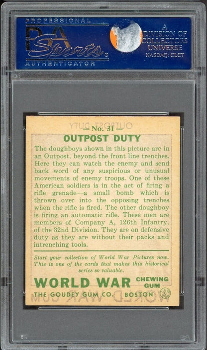 1933 Goudey 'World War Gum' Card #31 "Outpost Duty" (PSA 7 NM) WWI (None Higher)